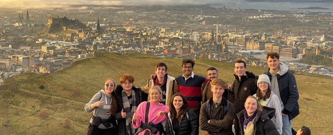 Students at Arthurs Seat during trip to Edinbrugh